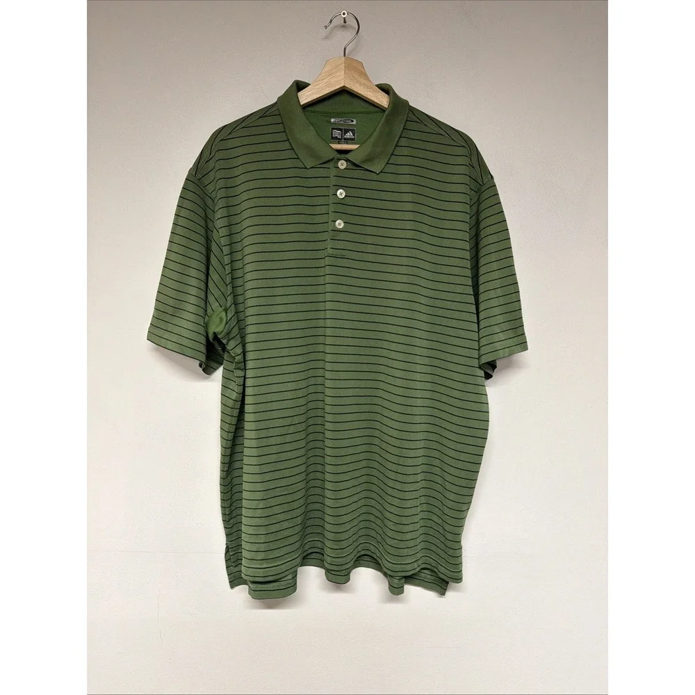 Adidas Polo Size XL Mens ClimaCool Short Sleeve Striped Golf Athletics Green